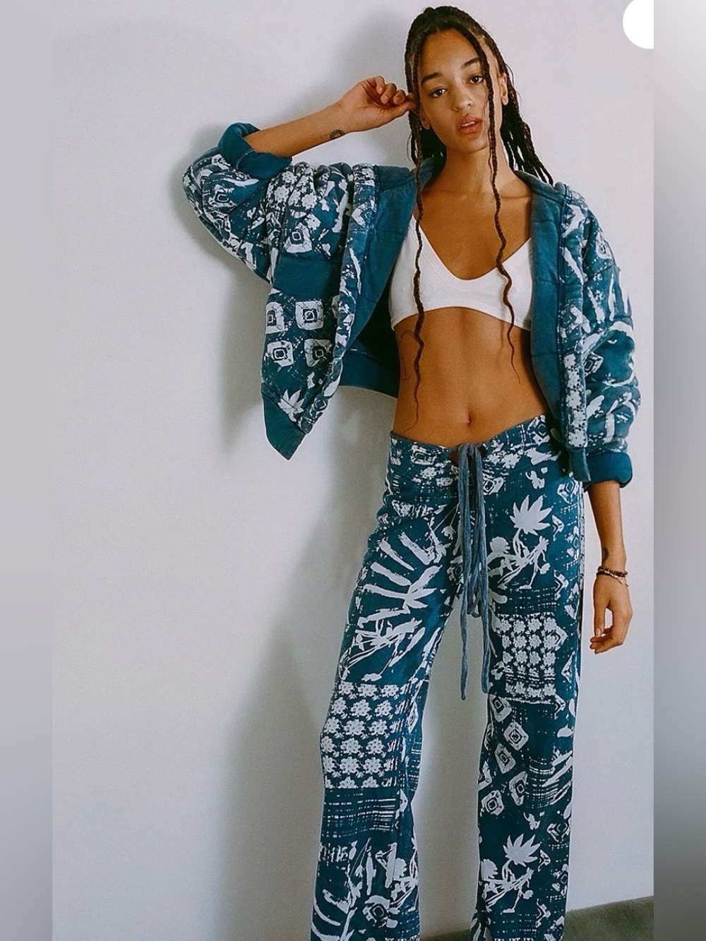 Out From Under Sloane Lounge Set Bomber Jacket XS Pants S Blue Boho